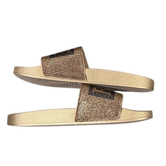 True Religion Gold Rhinestone Slide Sandals Womens Size 9 - Picture 5 of 10
